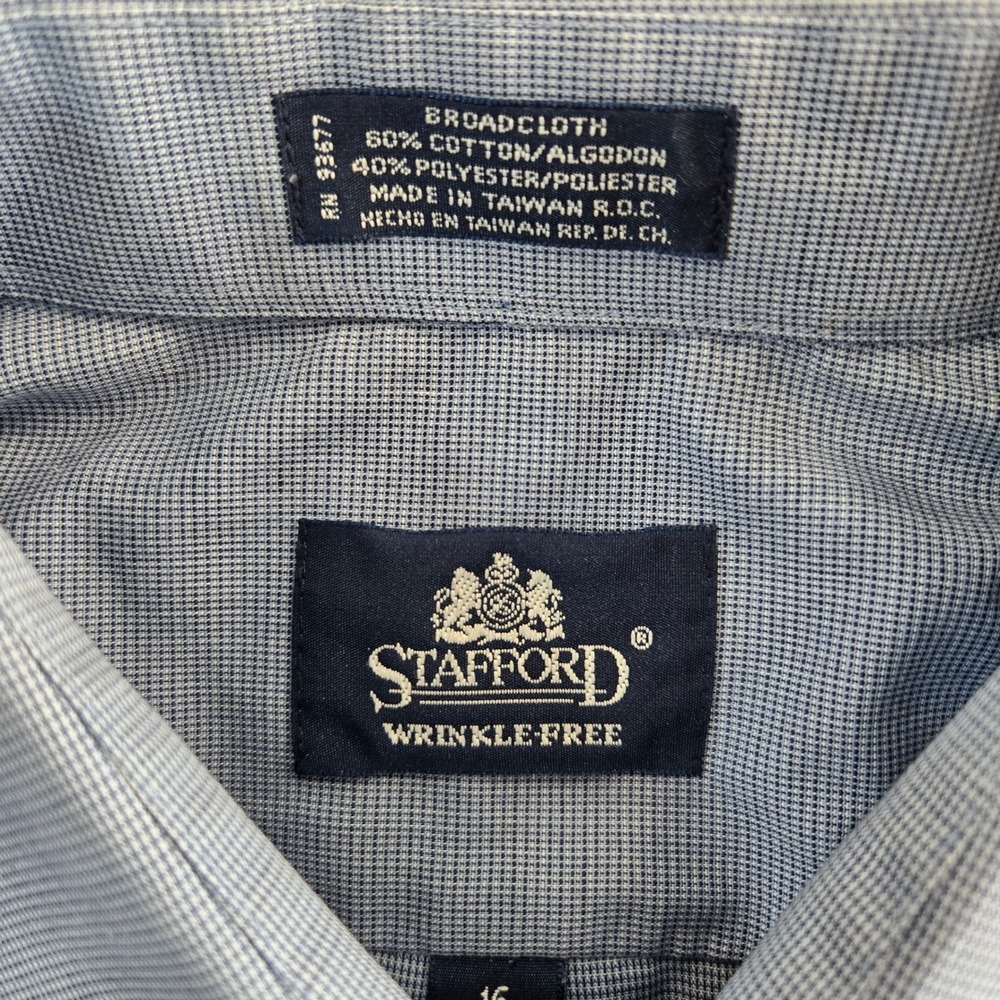 Stafford Mens 16 32/33 Wrinkle‎ Free Shirt Broadcloth Blue Mini Print Preppy - Picture 4 of 8
